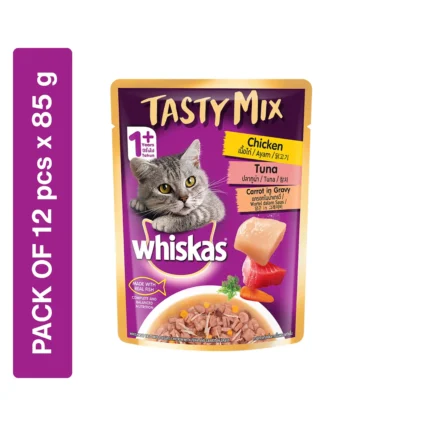 Whiskas Adult Tasty Mix Wet Cat Food Made With Real Fish, Chicken With Tuna And Carrot in Gravy