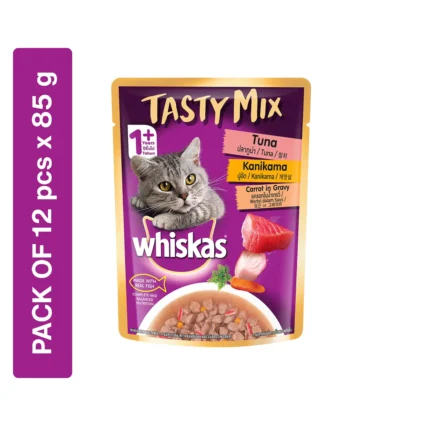 Whiskas Adult Tasty Mix Wet Cat Food Made With Real Fish, Tuna With Kanikama And Carrot in Gravy