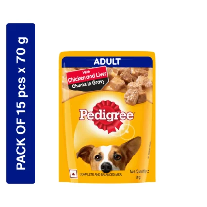 Pedigree Adult Wet Dog Food, Chicken & Liver Chunks in Gravy,(7Pcs)490 g